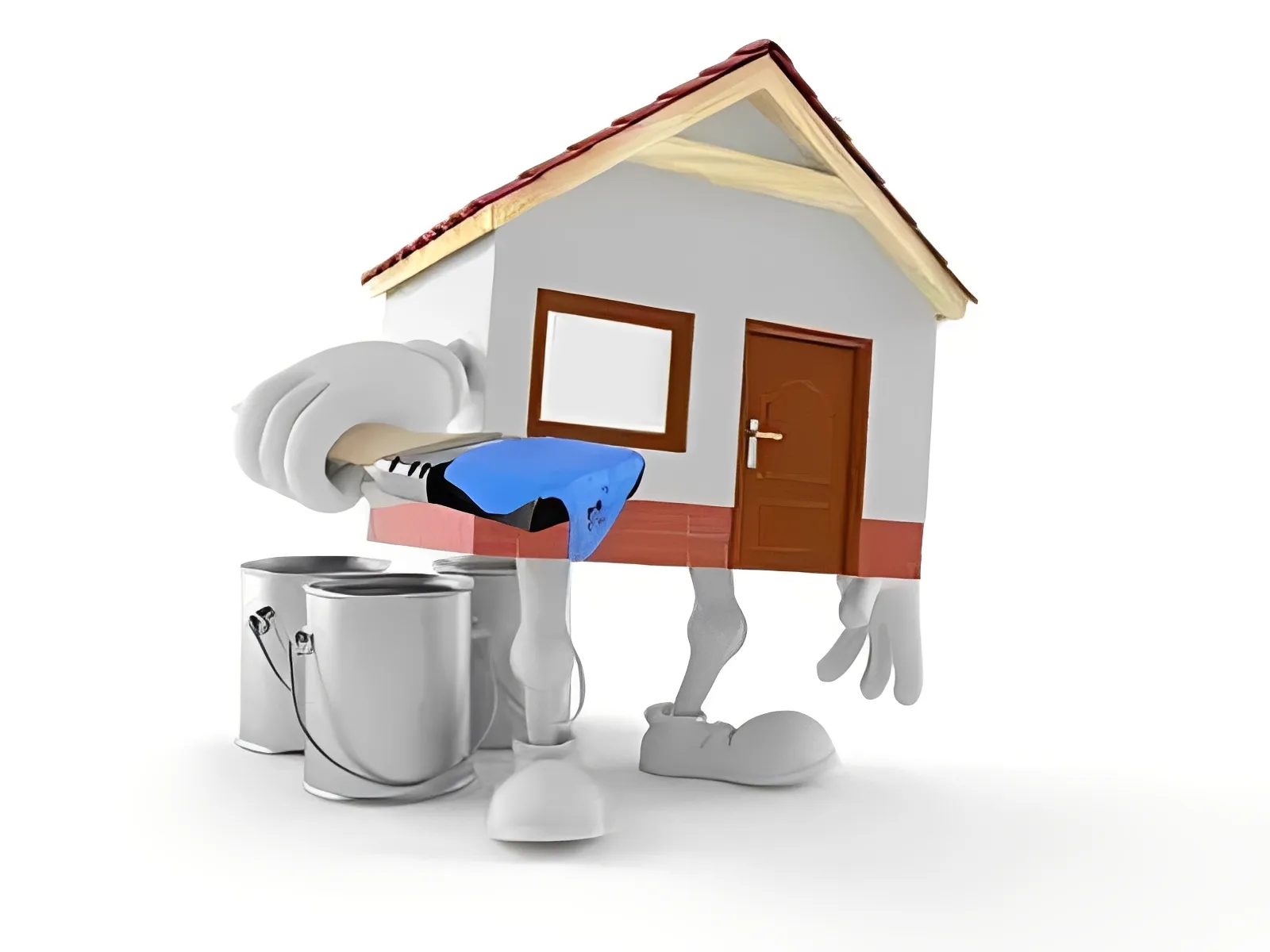 Cartoon house painting itself with brush