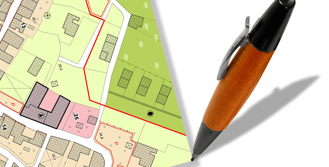 Map with houses and a pen.